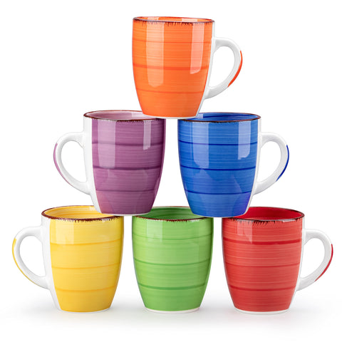 vancasso mug front view showing six colorful cups and durable finish