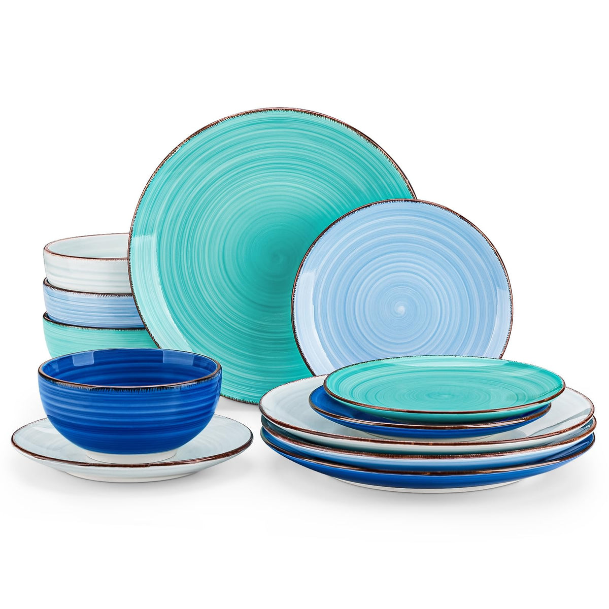 vancasso front view blue spiral set on table showcasing full 12-piece set benefit
