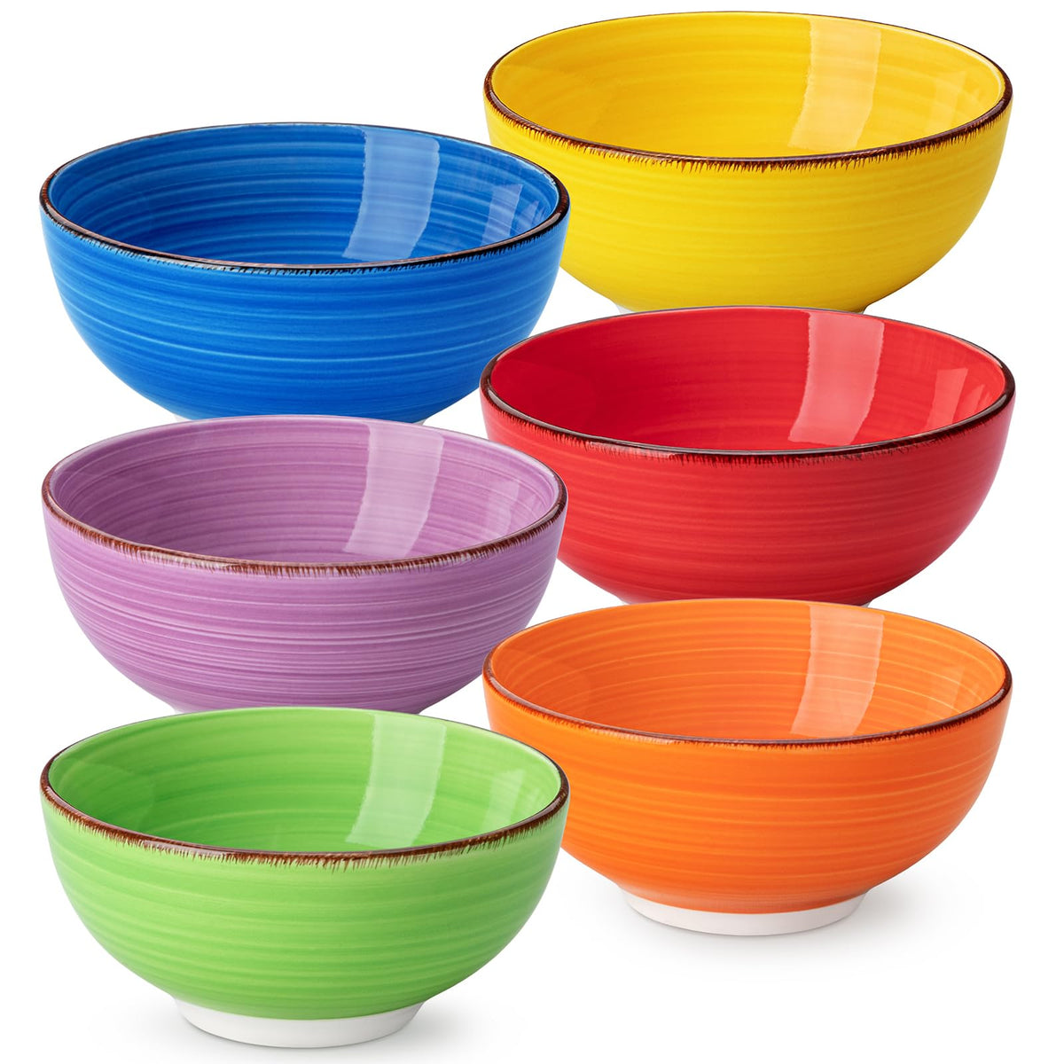 vancasso front view of six colorful bowls, vibrant set for stylish serving