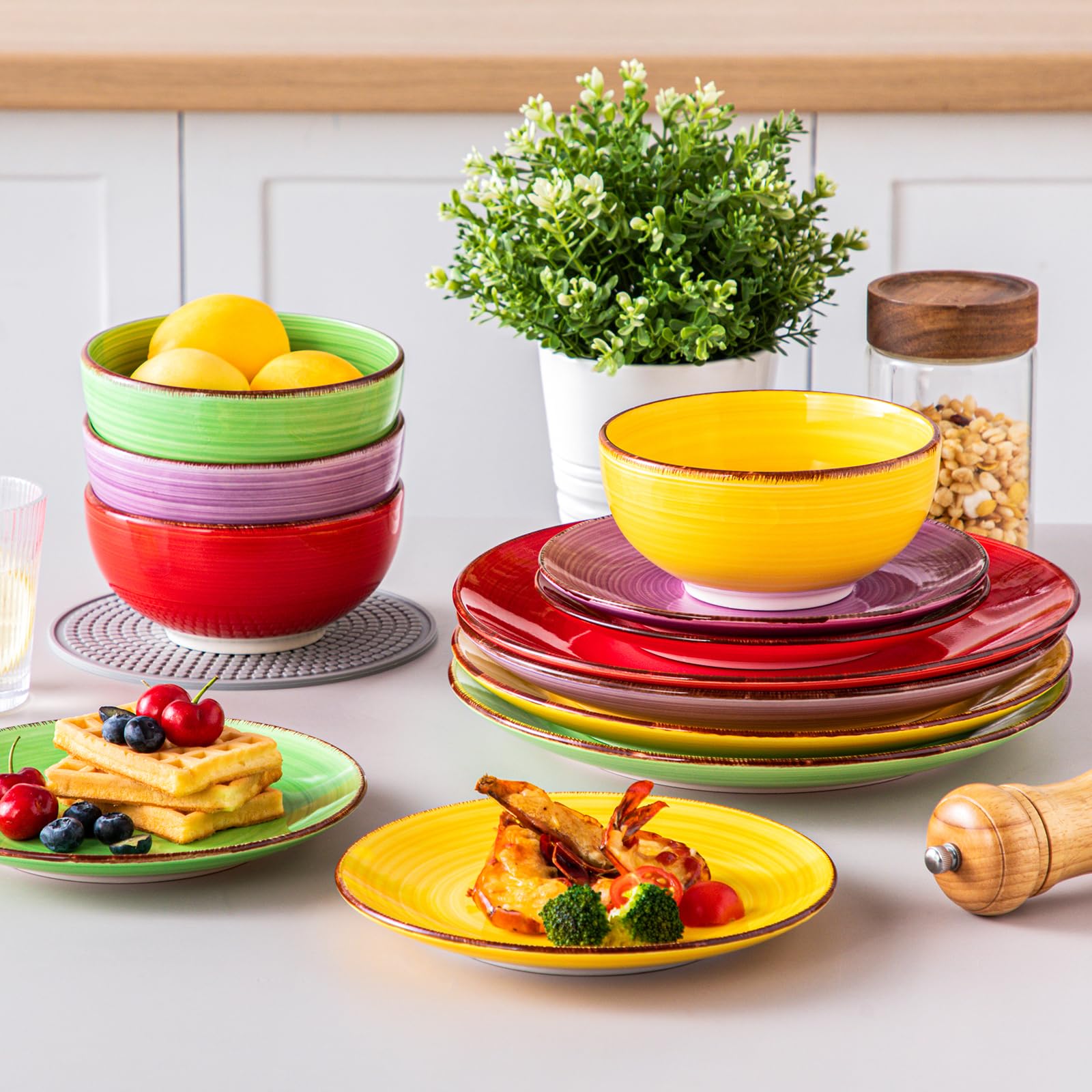 vancasso set shown with utensils to indicate scale and portion-friendly sizing