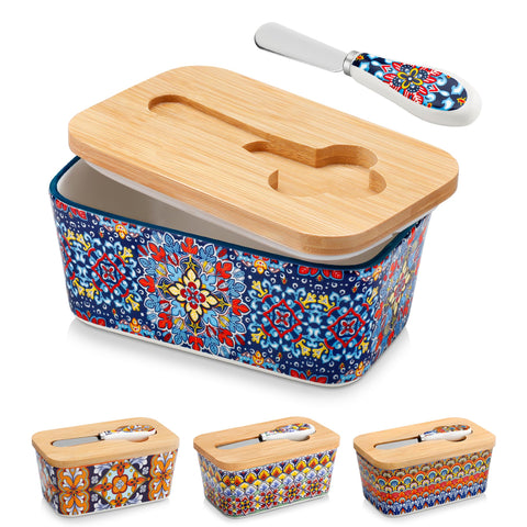 vancasso front view showing ceramic butter dish and closed bamboo lid for elegant countertop storage
