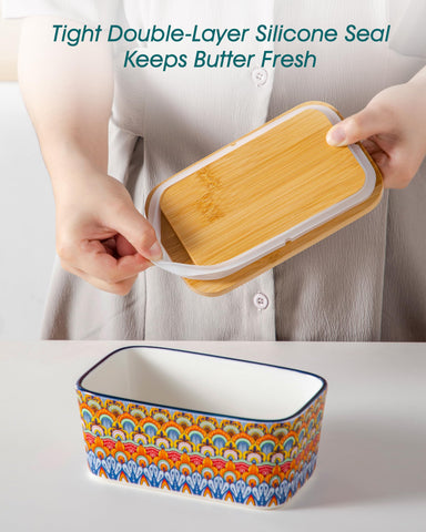 vancasso butter dish placed on countertop styled for breakfast to inspire use