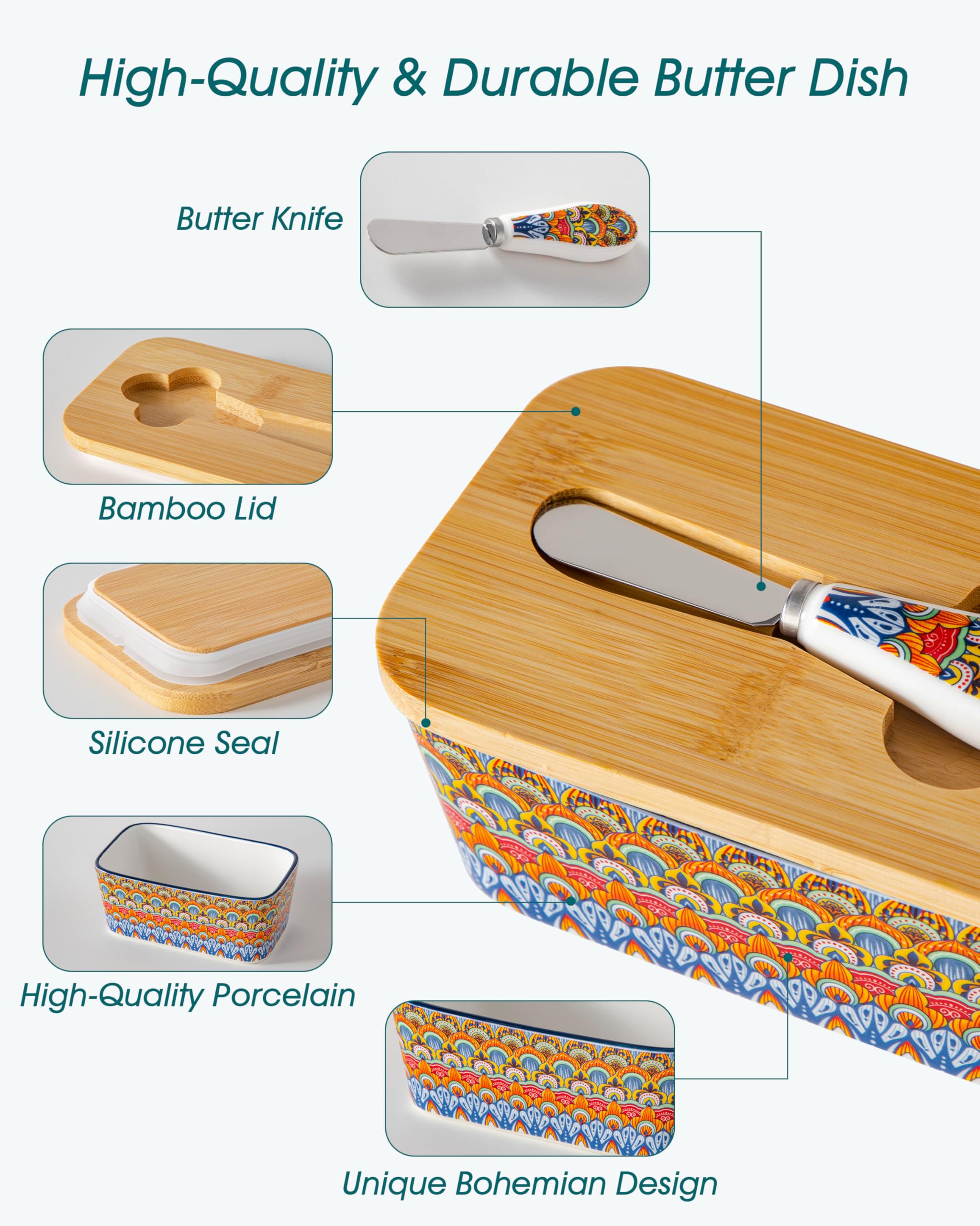 vancasso butter dish beside a butter stick showing compact size and fit