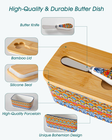 vancasso butter dish beside a butter stick showing compact size and fit