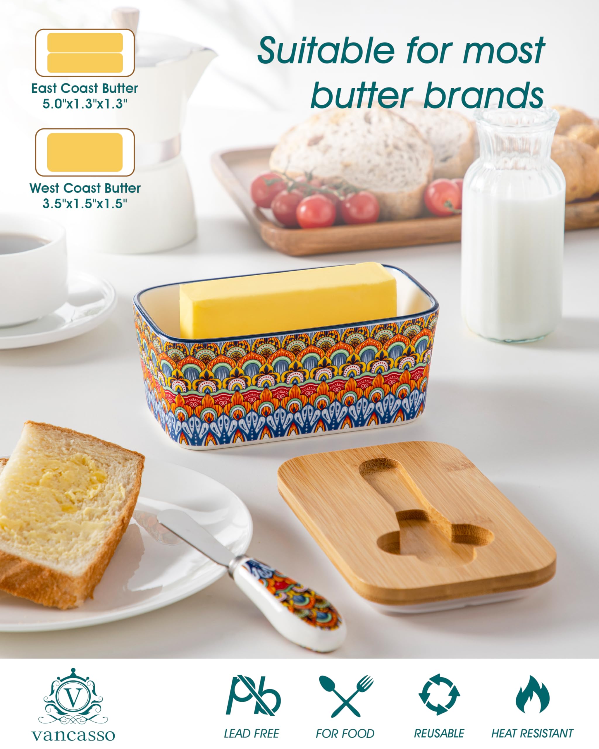 vancasso butter dish with butter and knife demonstrating ready-to-use convenience