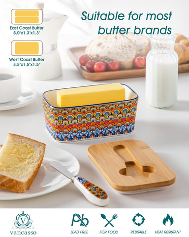 vancasso butter dish with butter and knife demonstrating ready-to-use convenience