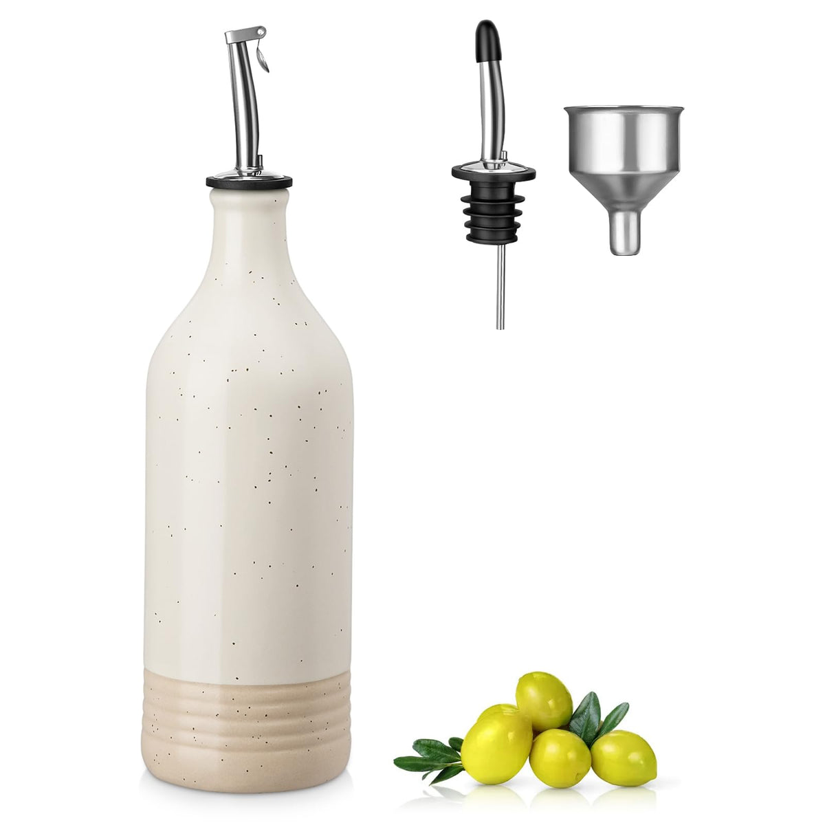 vancasso front view of ceramic oil dispenser showing elegant cream finish and capacity benefit