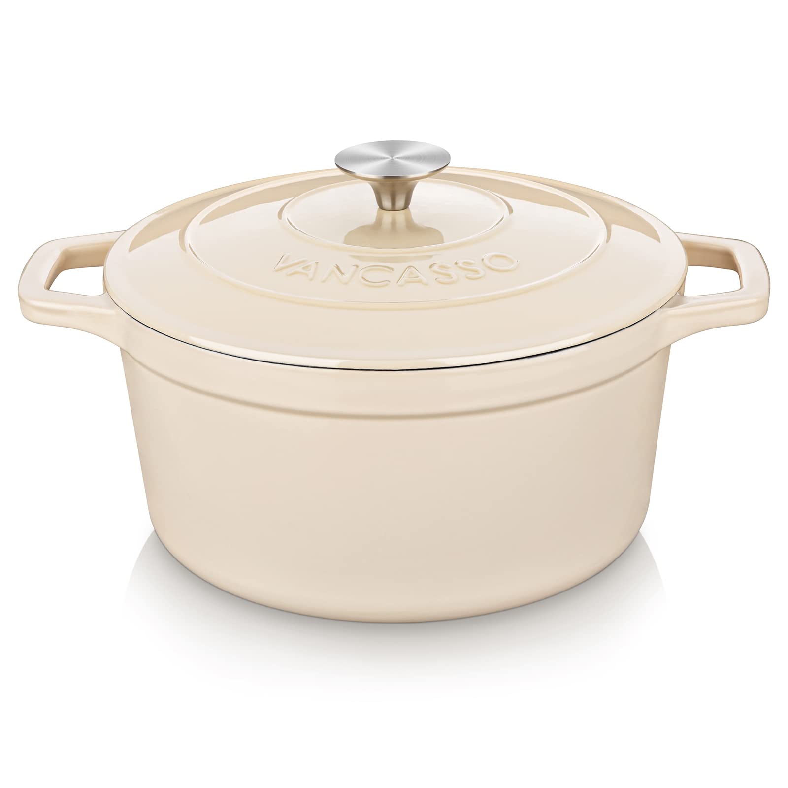 vancasso cream dutch oven front view showing elegant finish and serving-ready look