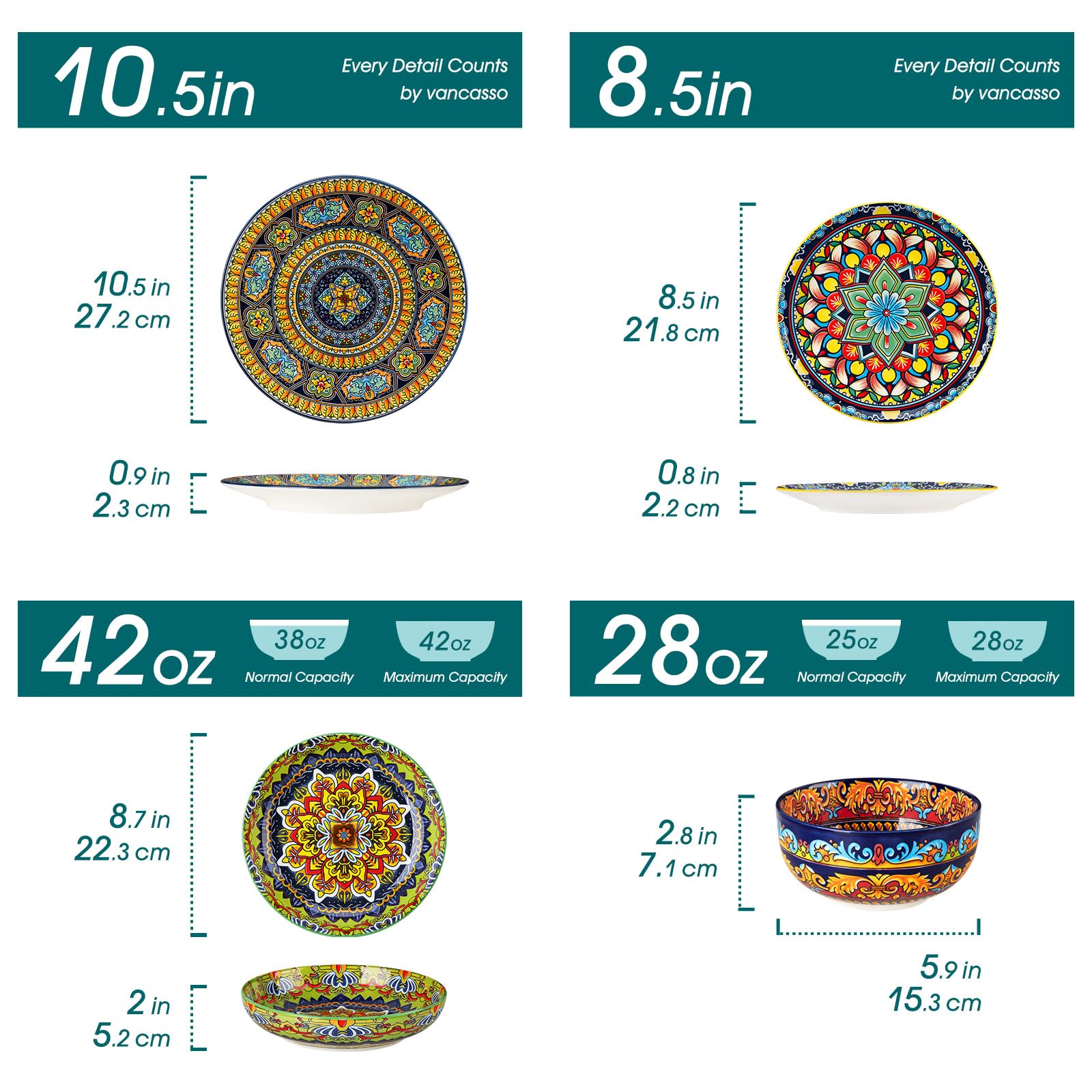 vancasso close-up on dinner plate floral pattern highlighting vivid color and durable finish