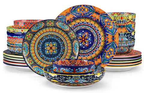 vancasso front view of full 24-piece set showing coordinated Bohemian design and versatility