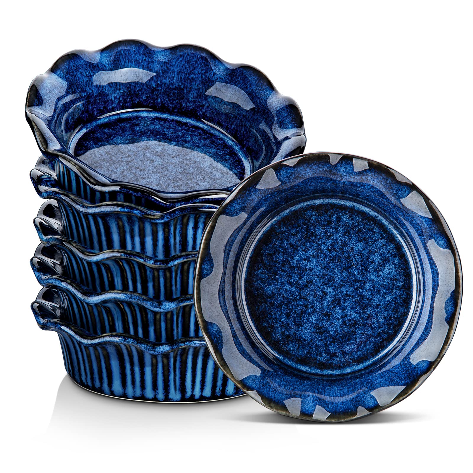 vancasso front view blue mini pie pans showing set and serving appeal