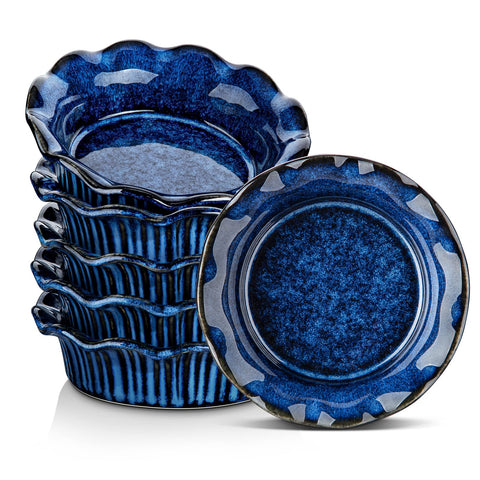 vancasso front view blue mini pie pans showing set and serving appeal