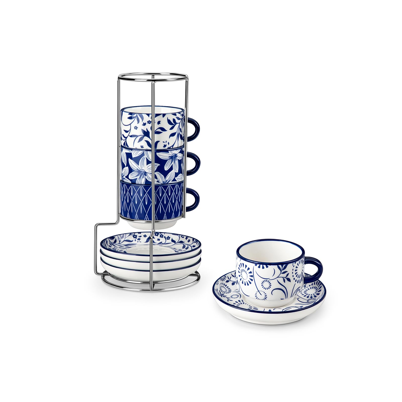 vancasso front view of cups and saucers showing elegant floral design and serving benefit