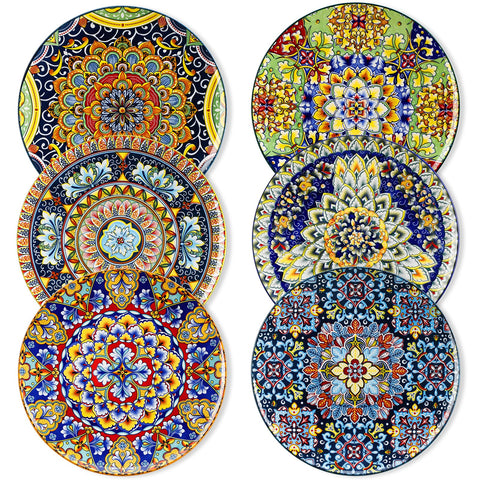 vancasso front view plate set showing vibrant boho designs and practical use
