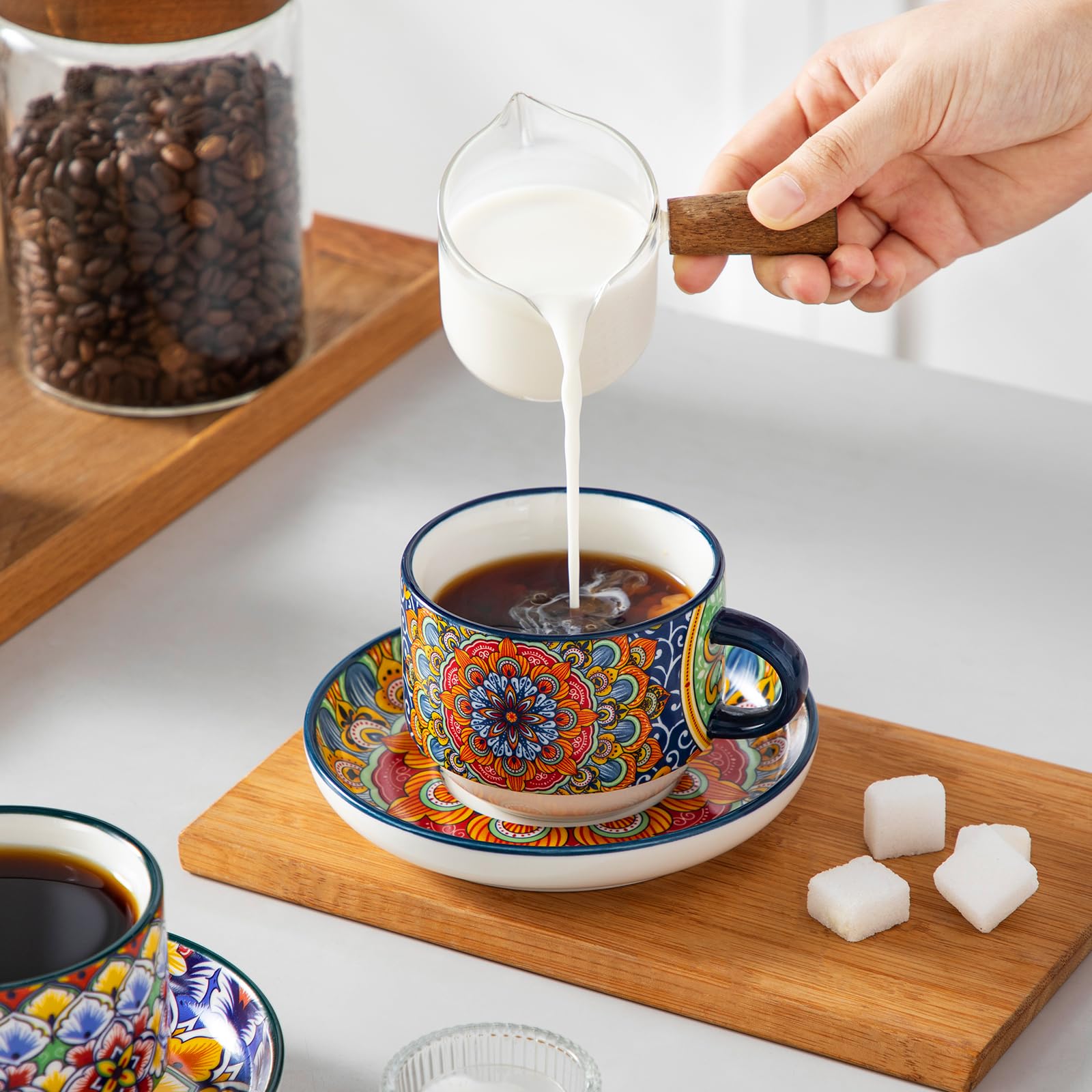 vancasso latte poured into cup on kitchen counter illustrating everyday use