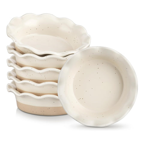 vancasso front packaging showing set of six cream mini pie pans for neat storage