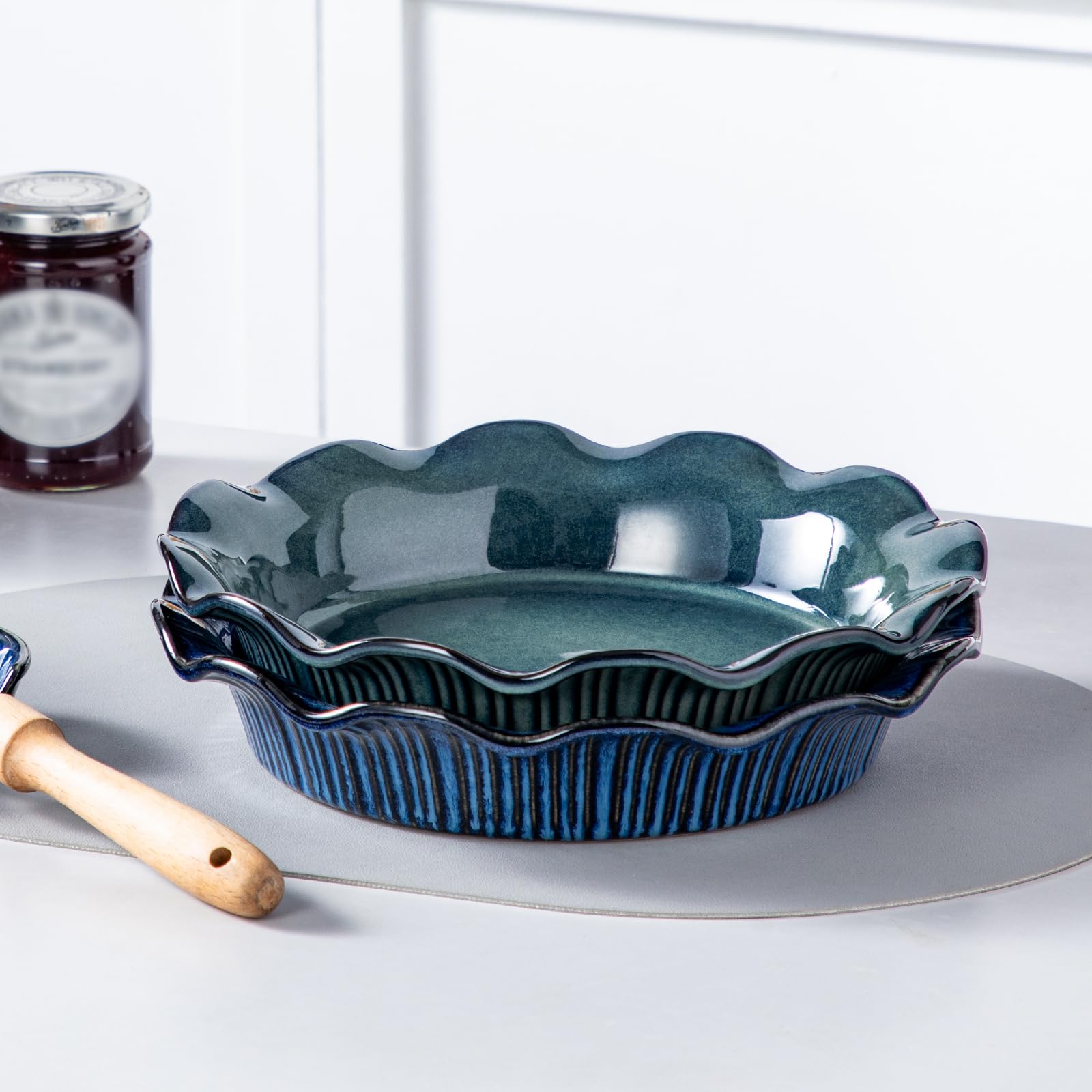 vancasso pie pan on set table with pie served showing ready-to-serve presentation benefit