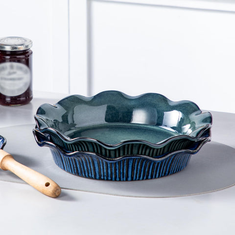vancasso pie pan on set table with pie served showing ready-to-serve presentation benefit