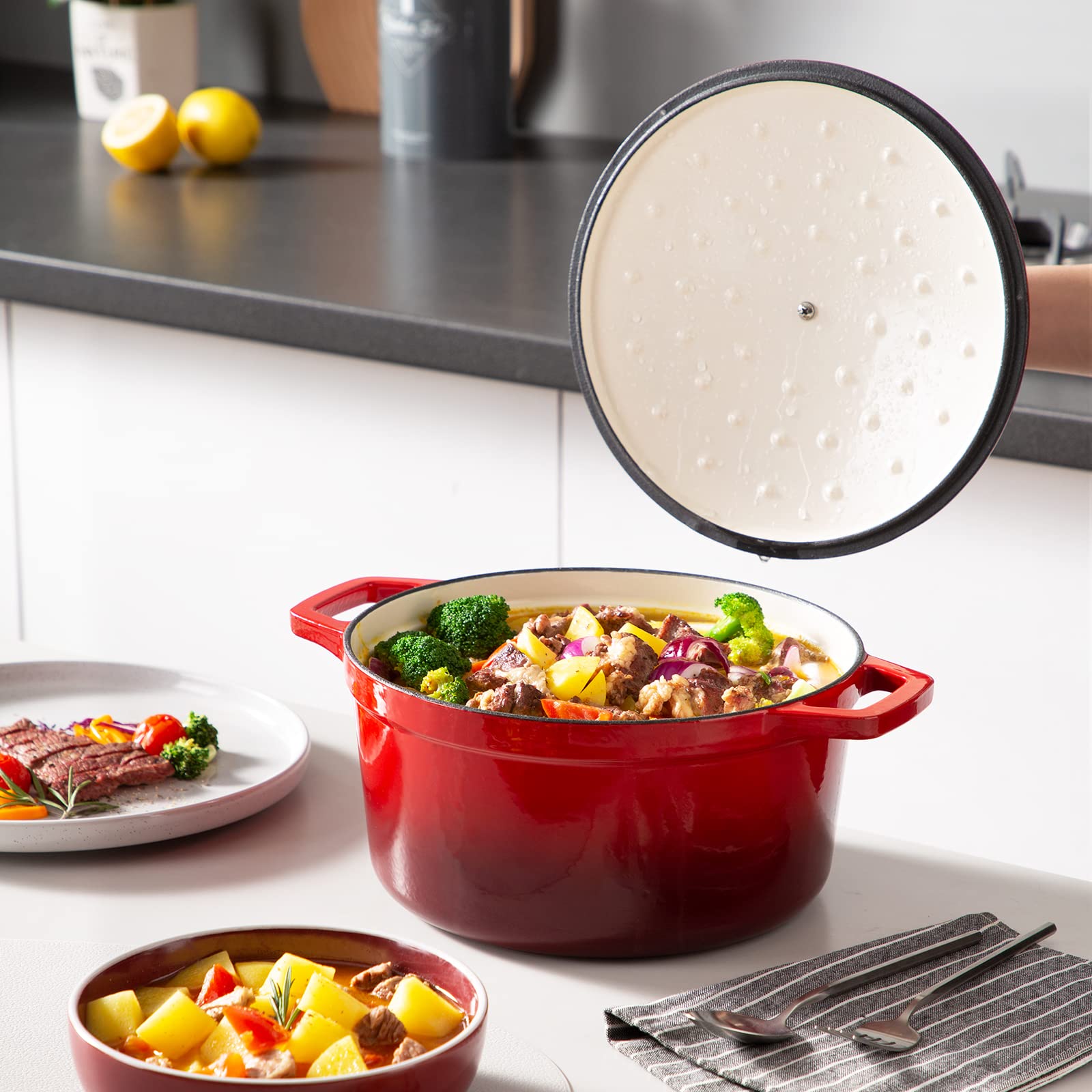 vancasso Dutch oven inside oven illustrating oven-safe use up to 500°F for roasting