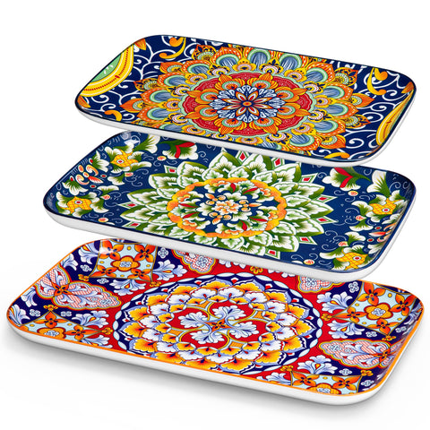vancasso front view of three rectangular platters showing sizes and finish, elegant presentation