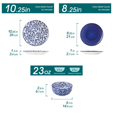 vancasso SELENE dinner plate closeup showing blue floral pattern and elegant finish