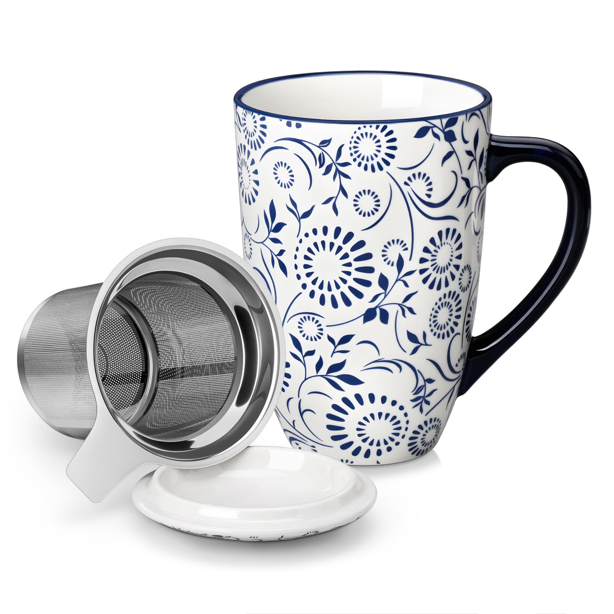 vancasso SELENE front view showing floral porcelain and ergonomic handle benefit