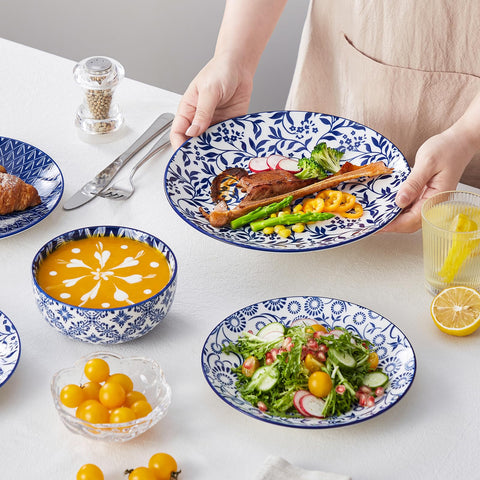 vancasso SELENE table setting with mixed patterns creating an inviting dining scene