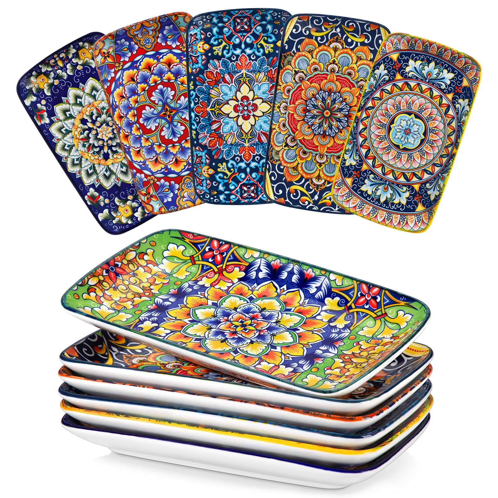 vancasso stacked plates front view showing colorful set and convenient storage