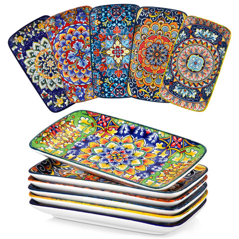 vancasso stacked plates front view showing colorful set and convenient storage