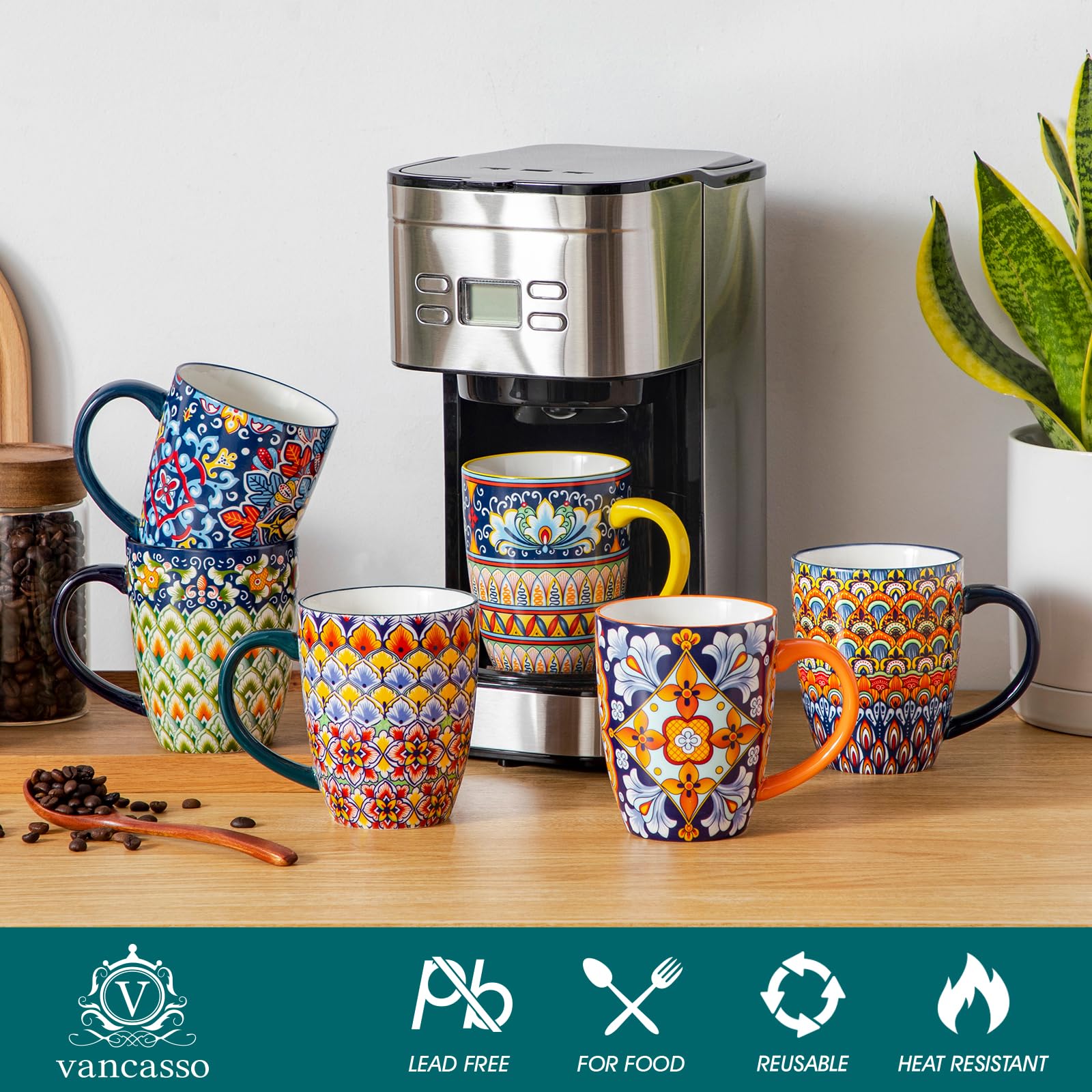 vancasso SIMI beside a standard mug to show 16 oz capacity and generous size