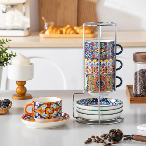 vancasso cup next to small espresso cup showing scale and generous size