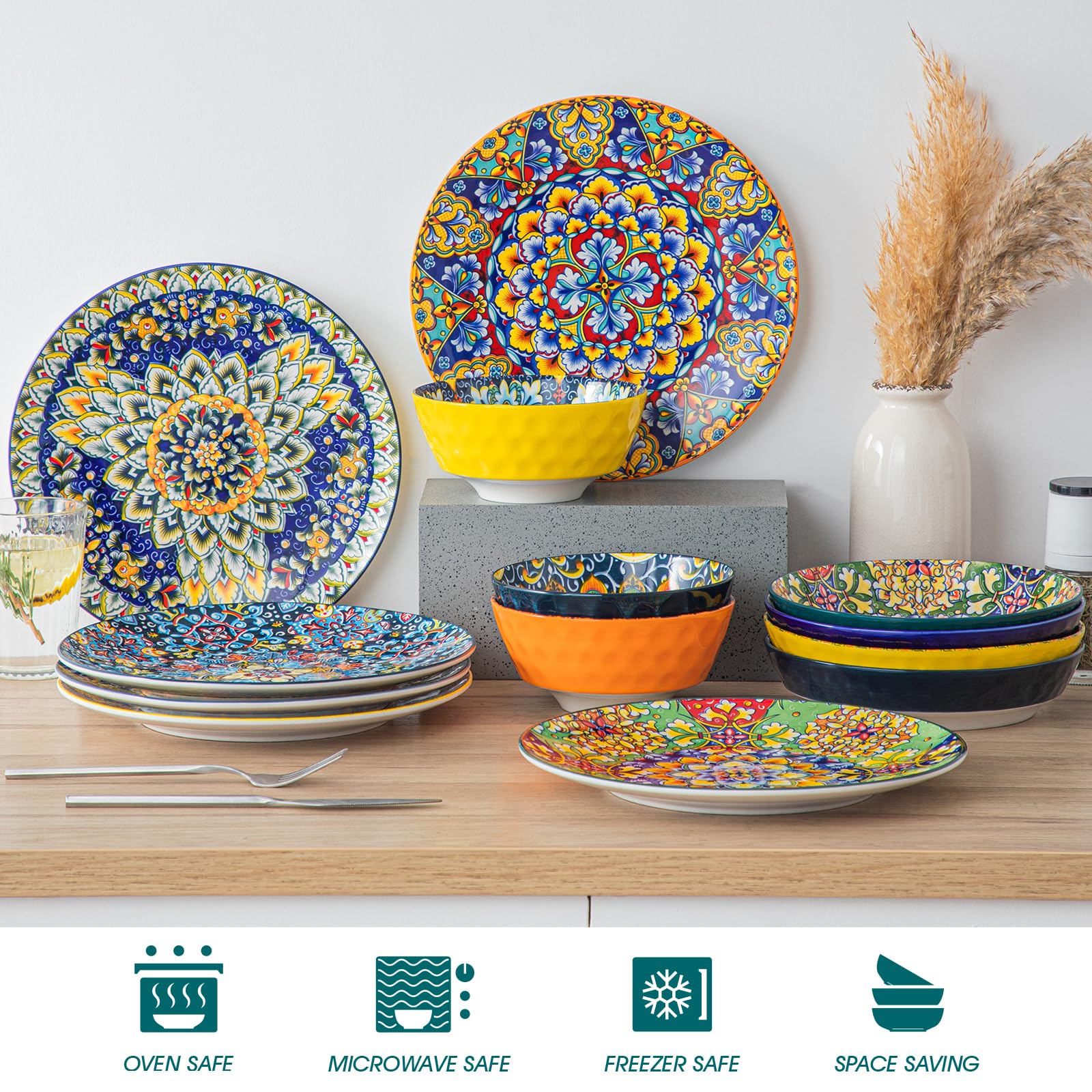 vancasso size comparison with utensils showing 10.5-inch scale and serving capacity