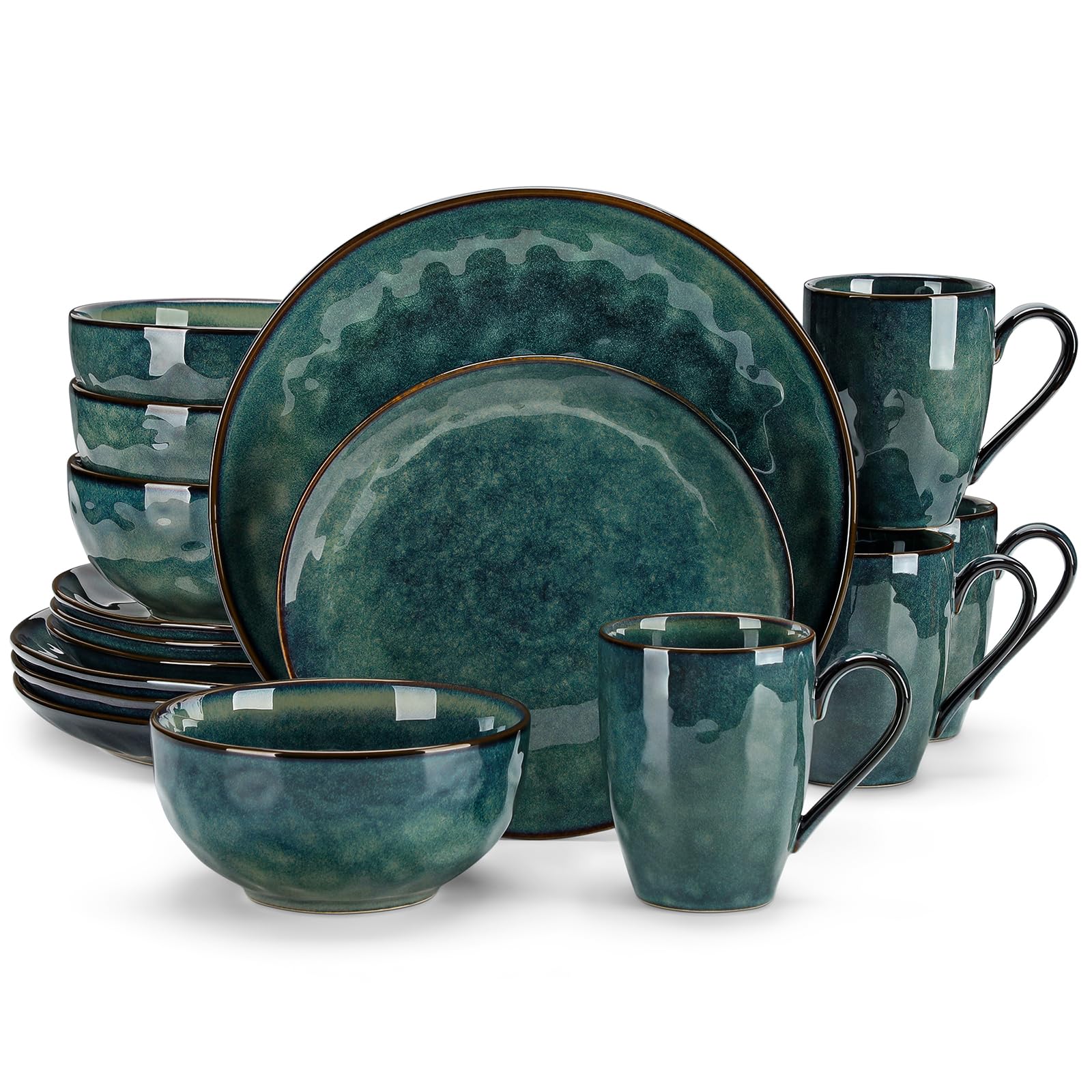 vancasso front view set arranged showing coordinated green finish and easy matching