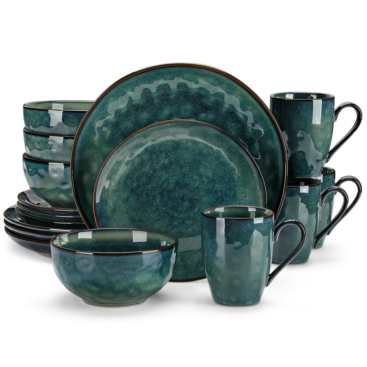 vancasso front view set arranged showing coordinated green finish and easy matching