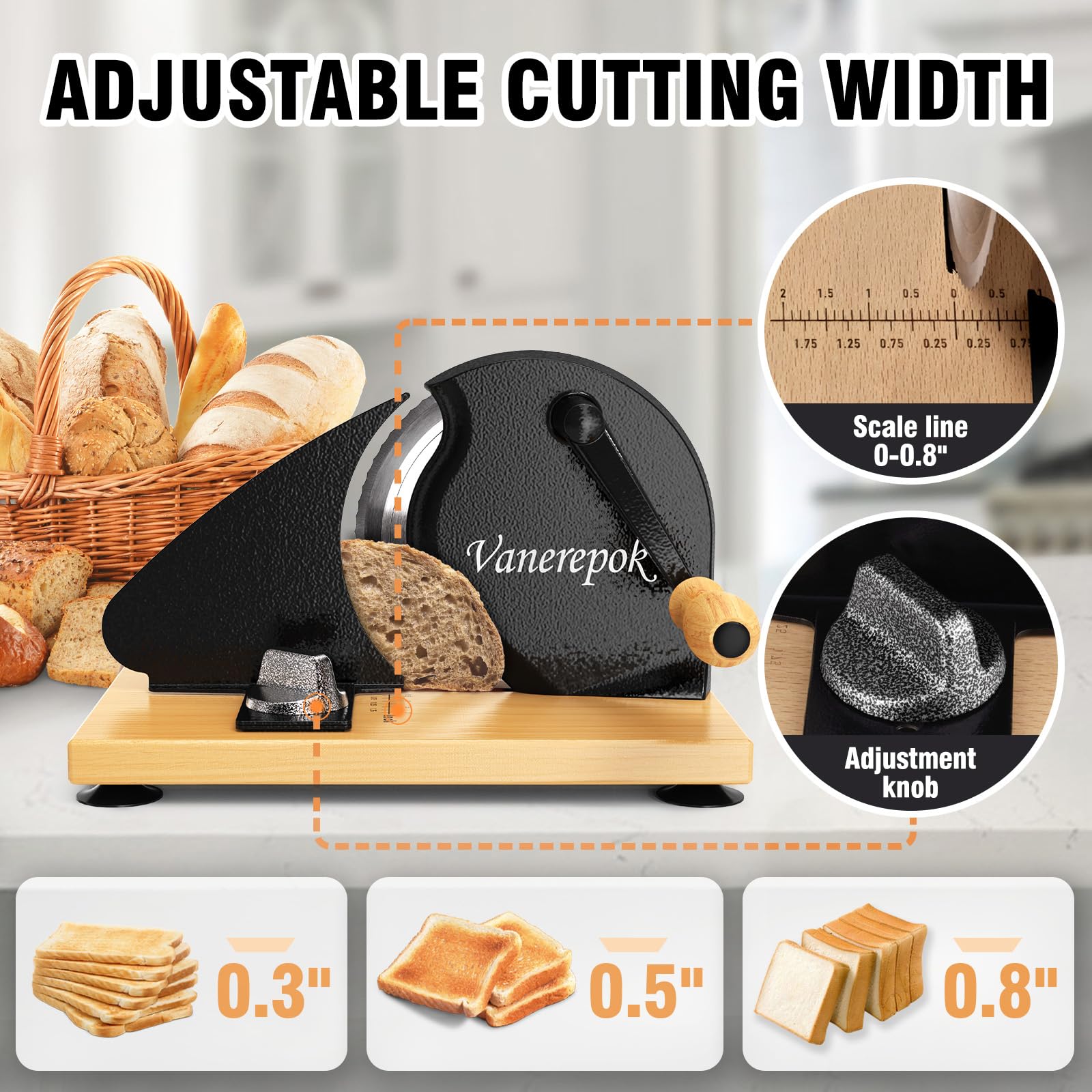 vanerepok detail of the thickness adjustment knob delivering precise slice control