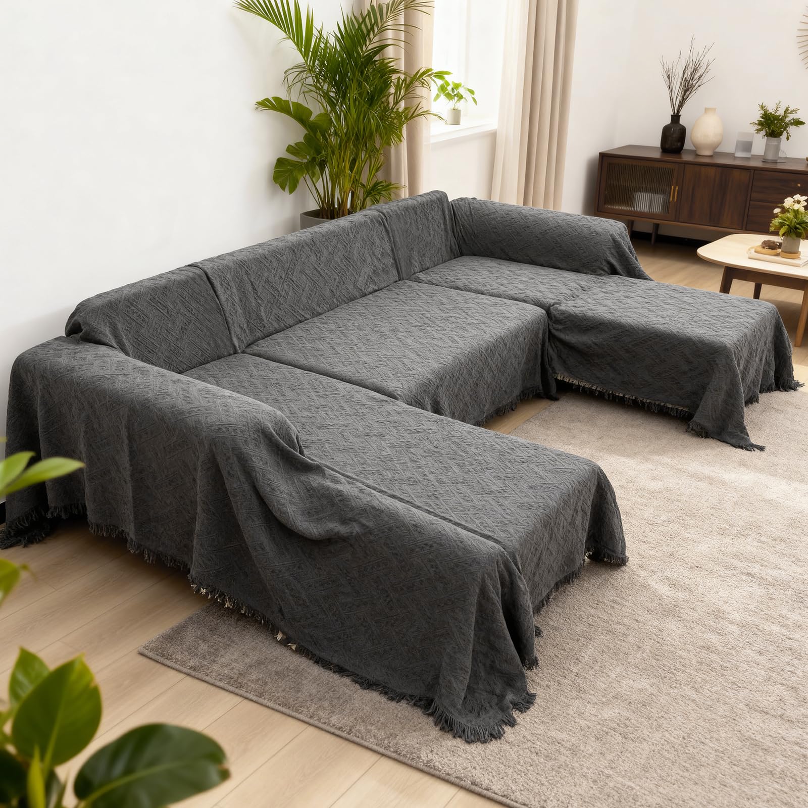 VANITURE sectional covered with pet sitting to protect upholstery