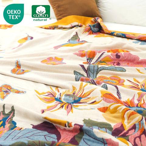 VANJOROY throw draped over queen bed for lightweight coverlet use