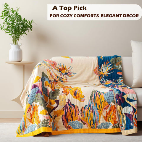 VANJOROY throw styled on a sofa adding warmth and casual boho charm