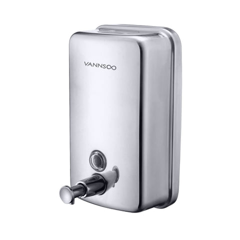 VANNSOO front view stainless steel dispenser showing polished finish and durable build