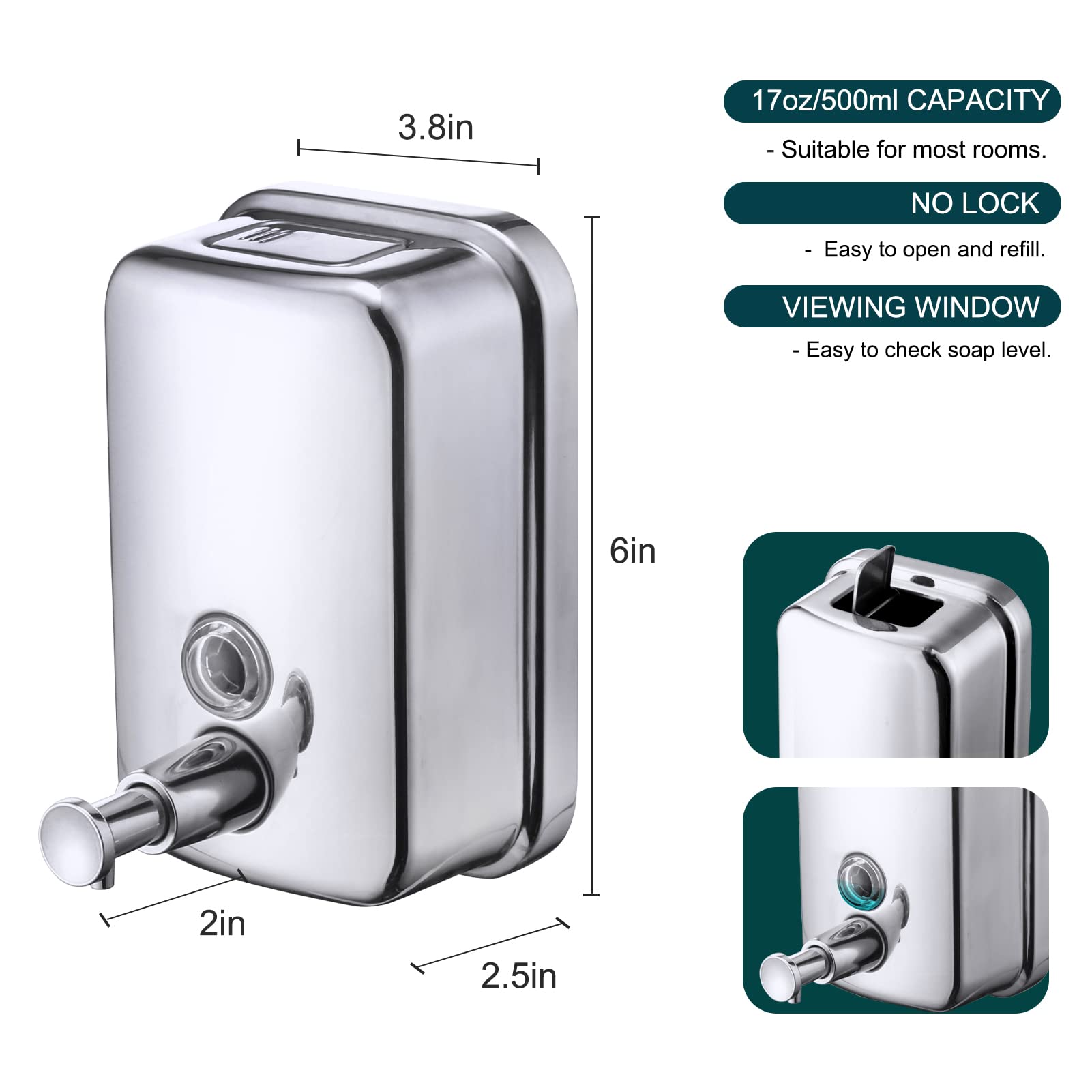 VANNSOO transparent window revealing soap level for easy refill monitoring