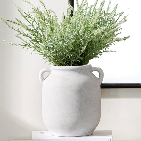 Vanselia front view vase showing shape and neutral finish, adds farmhouse charm