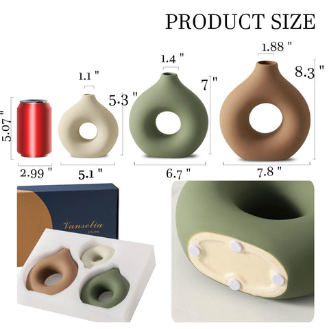 Vanselia large vase front view highlighting donut shape and sturdy matte finish
