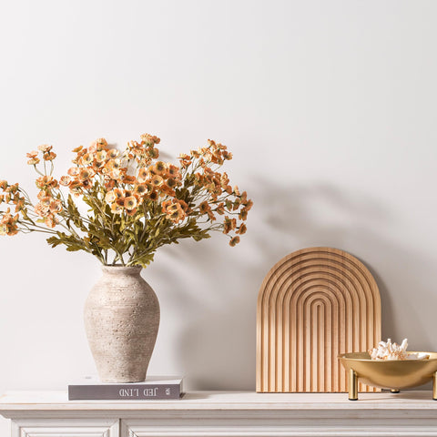 Vanselia styled on living room console adding rustic warmth to decor