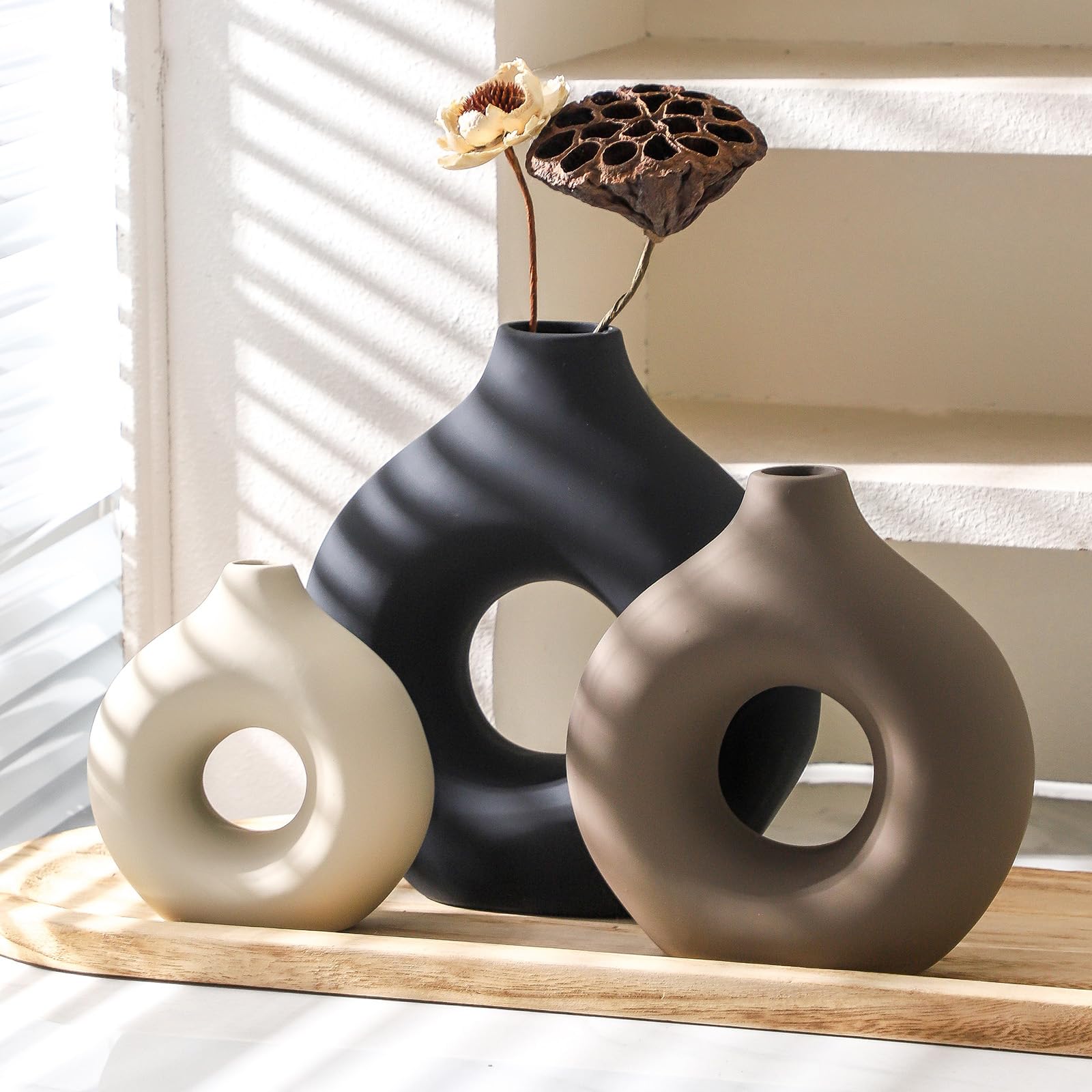Vanselia vases styled with dried pampas giving long-lasting natural texture