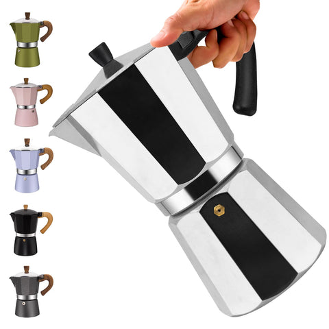 Vaolvpant front view showing classic moka pot design and quick brewing benefit