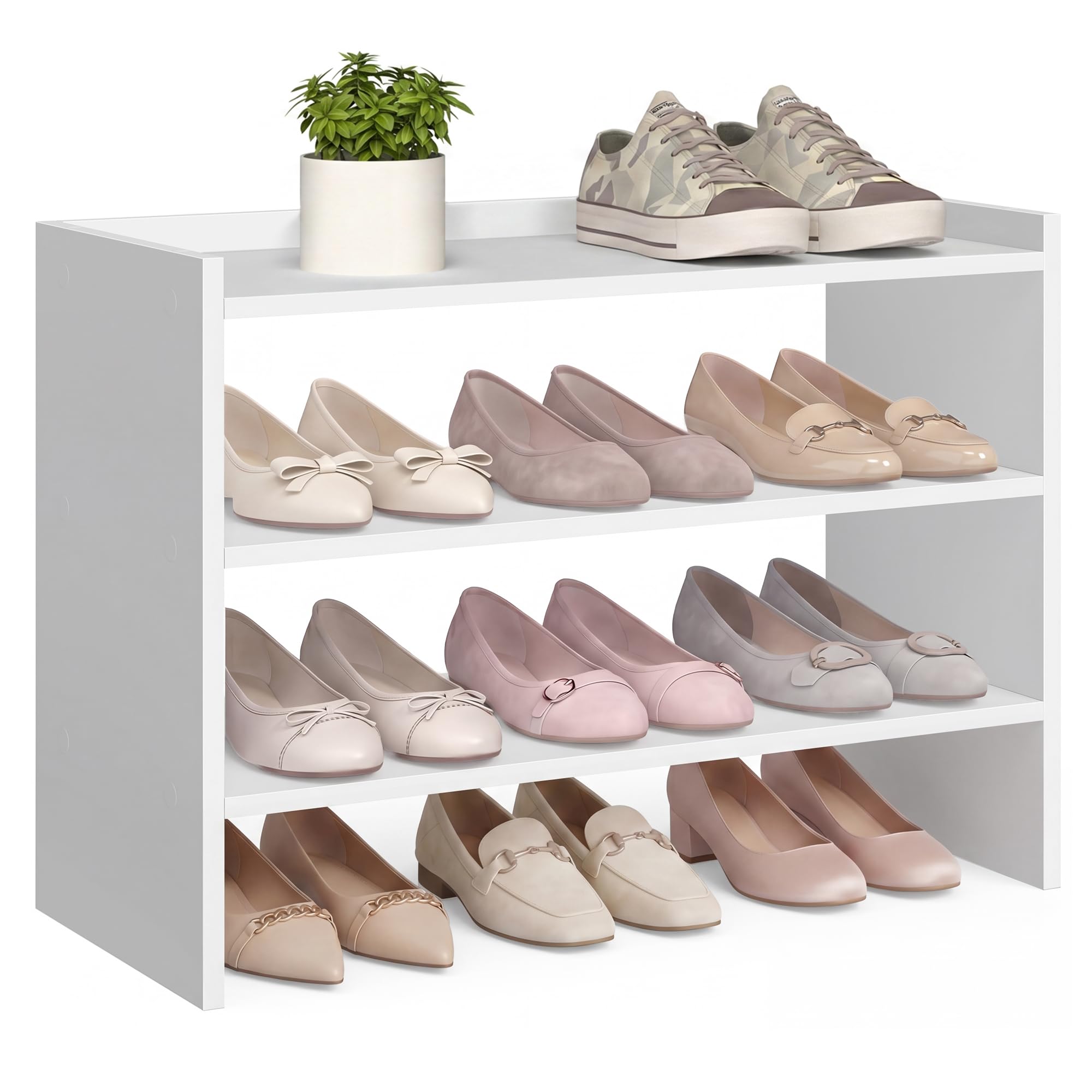 VASAGLE front view of 3-tier shoe rack showing compact organization benefit