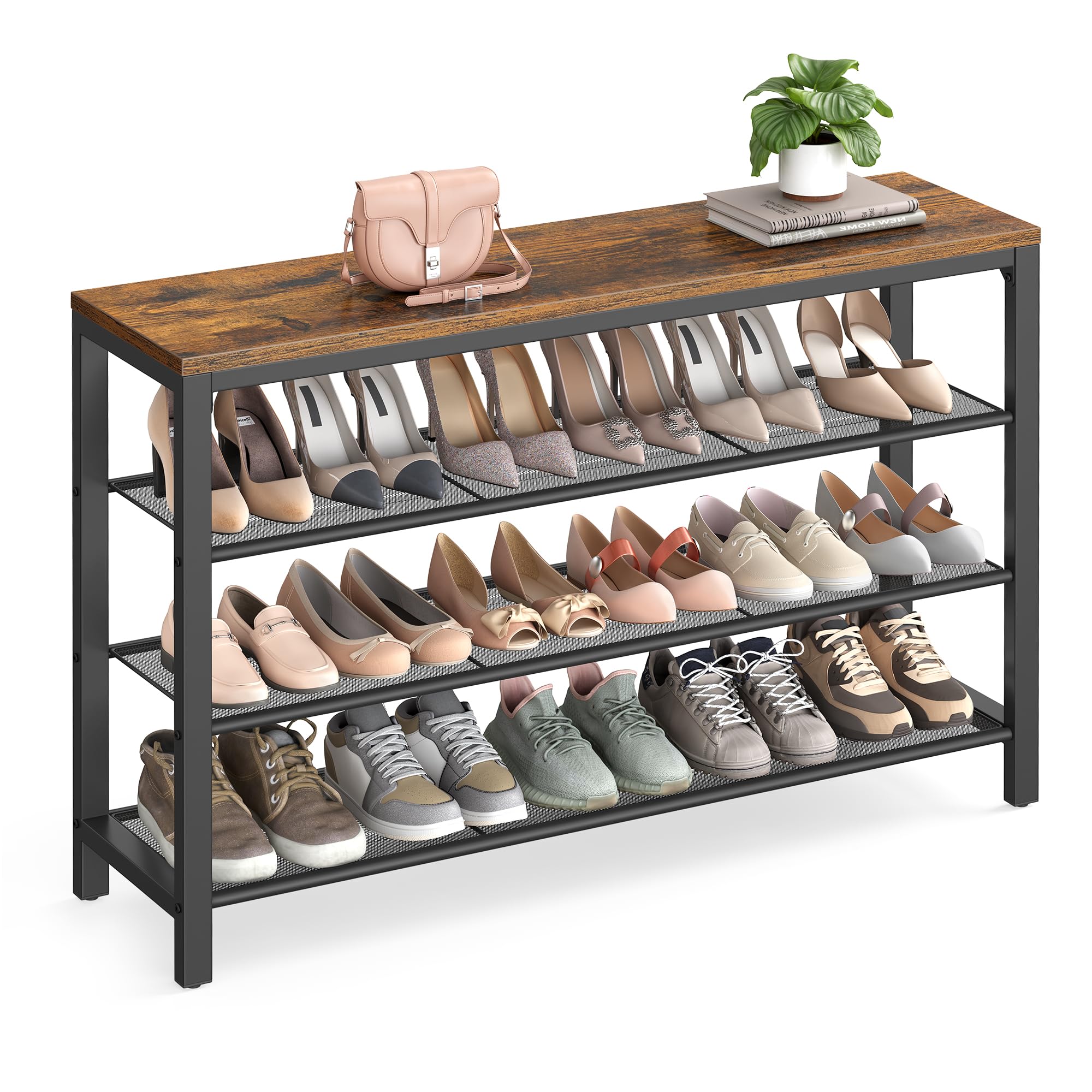 VASAGLE front view of 4-tier shoe rack showing compact vertical storage benefit