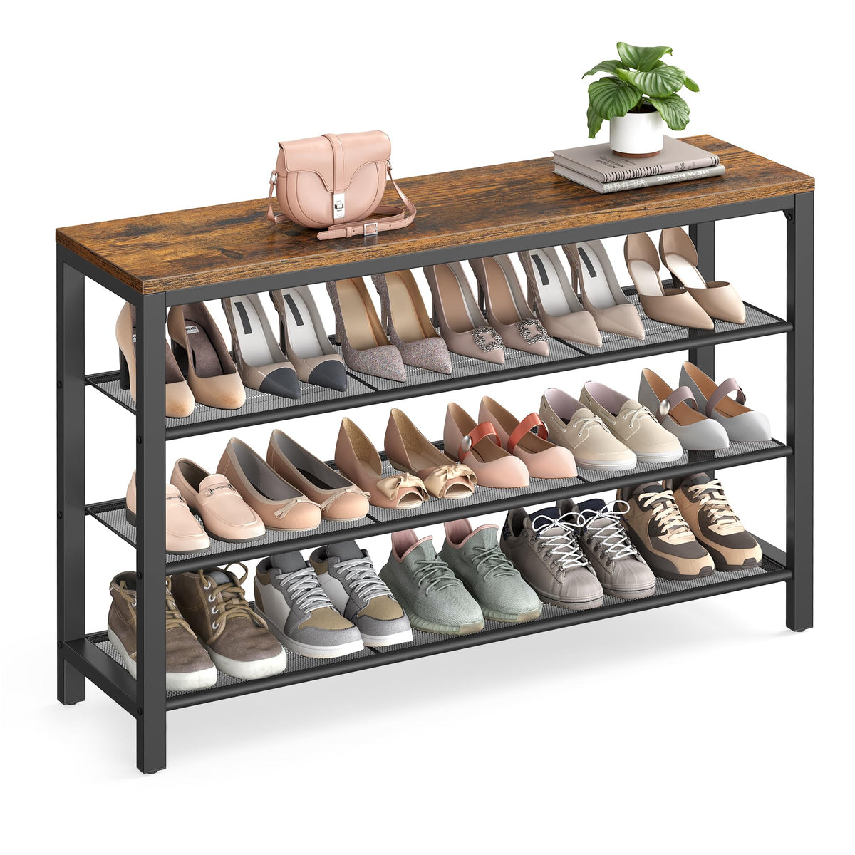 VASAGLE front view of 4-tier shoe rack showing compact vertical storage benefit