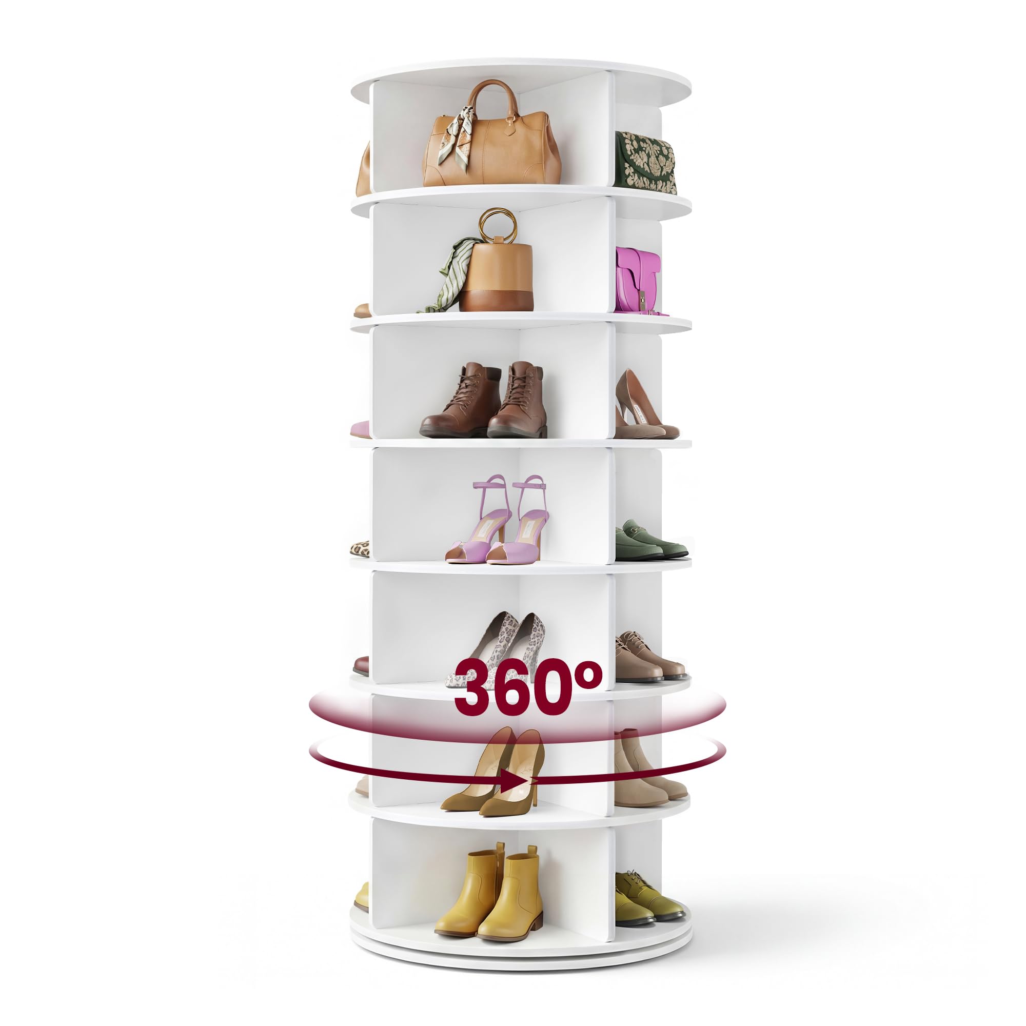 VASAGLE front view of 7-tier rotating shoe rack, maximizes vertical storage
