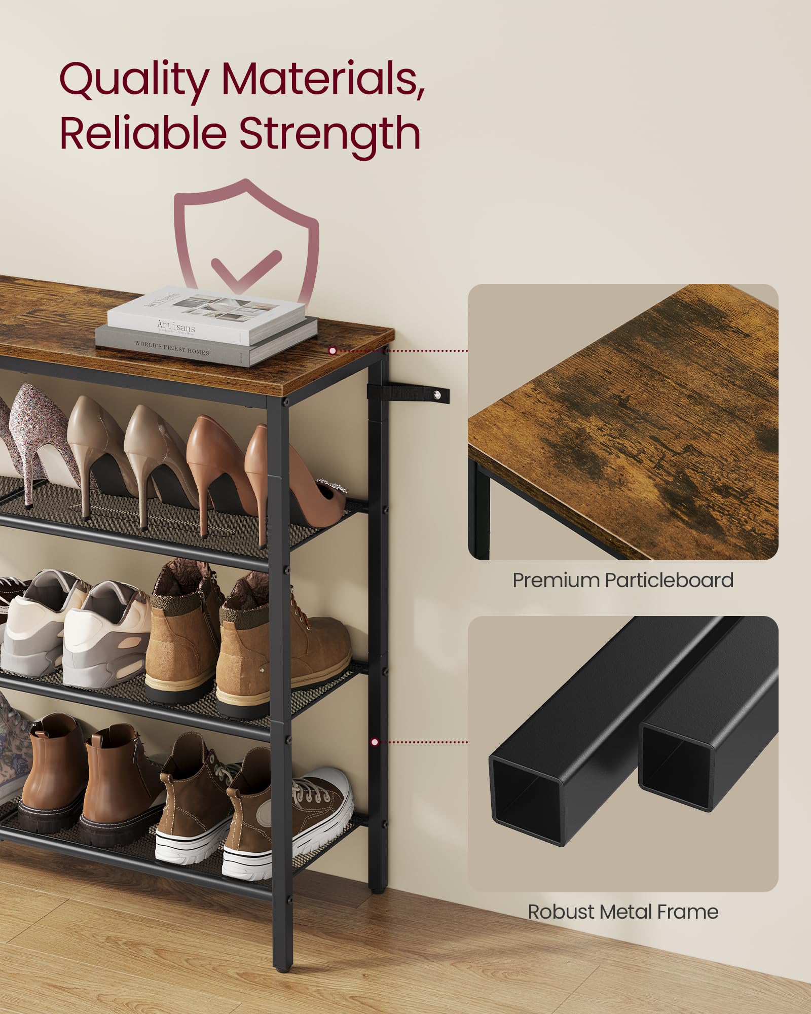 VASAGLE adjustable feet detail ensuring stable placement on uneven floors